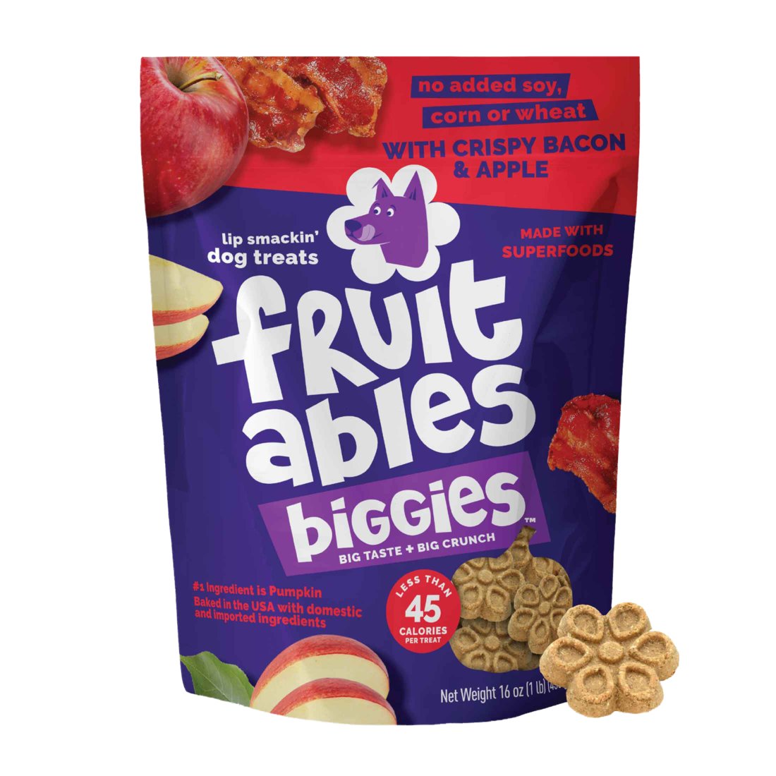 Fruitables Biggies Crispy Bacon & Apple Dog Treats, 16 Ounces