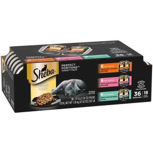 Sheba Perfect Portions Cuts Variety Pack Wet Cat Food, Chicken, Salmon, Tuna, 18 Count, 47.52 Ounces