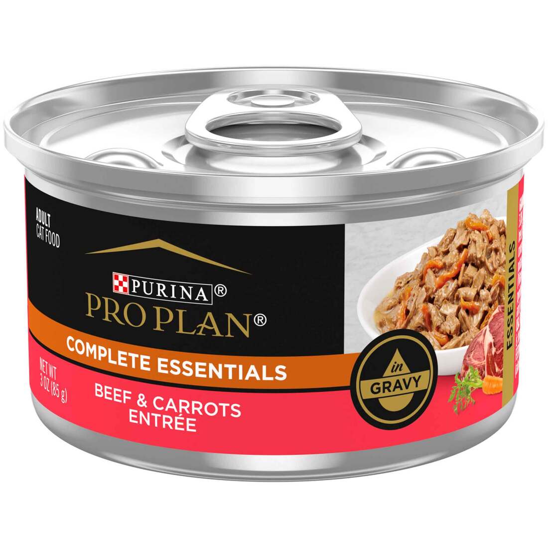 Purina Pro Plan COMPLETE ESSENTIALS Wet Cat Food, High Protein Beef with Carrots Entree in Gravy, 3