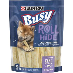 Purina Busy Rawhide Small/Medium Breed Dog Bones, Rollhide - 9 Count Pouch