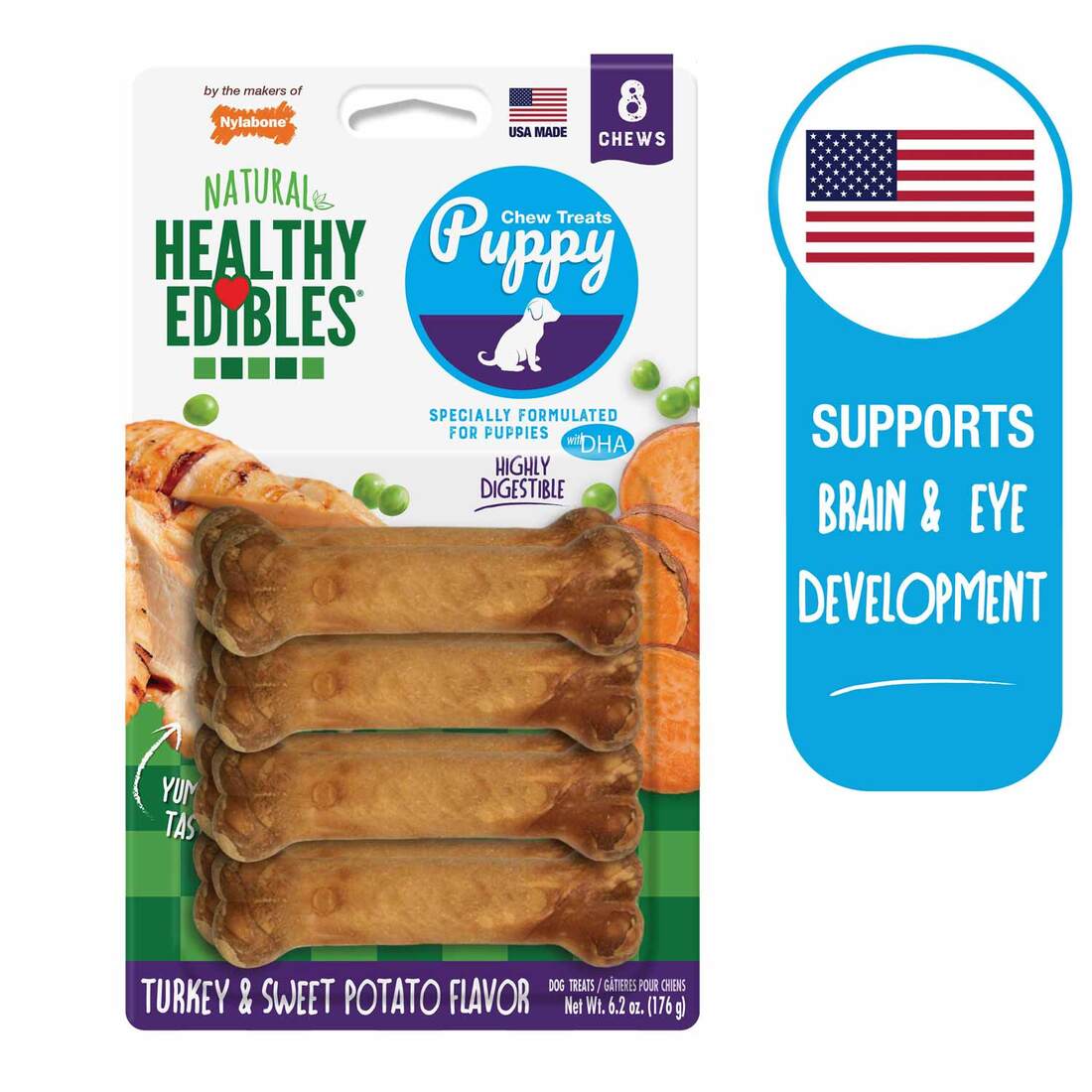 Nylabone Edibles Puppy Sweet Potato & Turkey, 8 Count
