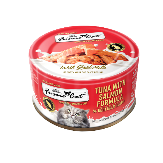 Fussie Cat Premium Wet Cat Food, Tuna with Salmon Formula in Goat Milk Gravy, 2.47 Ounces