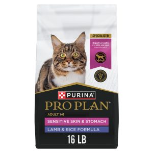 Purina Pro Plan Sensitive Skin and Stomach Dry Cat Food, Lamb and Rice Formula - 16 Pound Bag