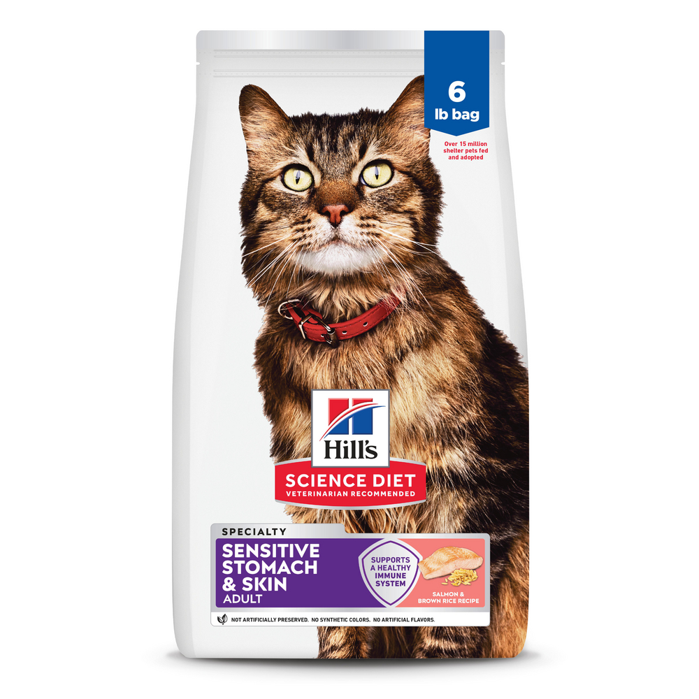 Hill's Science Diet Sensitive Stomach & Skin Salmon & Brown Rice Recipe Dry Cat Food, 6 Pound Bag