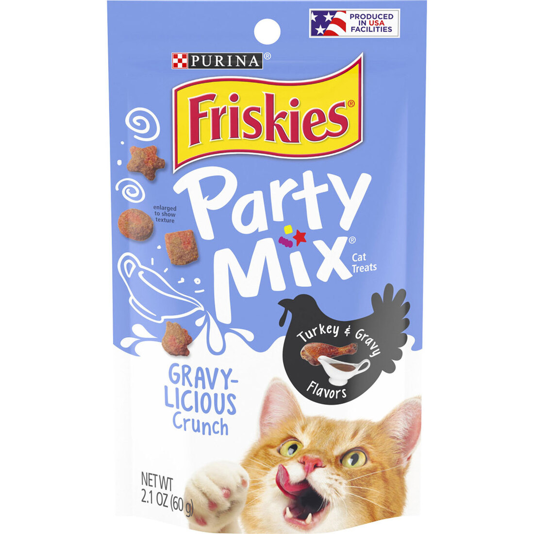 Purina Friskies Cat Treats, Party Mix Gravy-licious Crunch Turkey and Gravy Flavors - 2.1 Ounce Pouc
