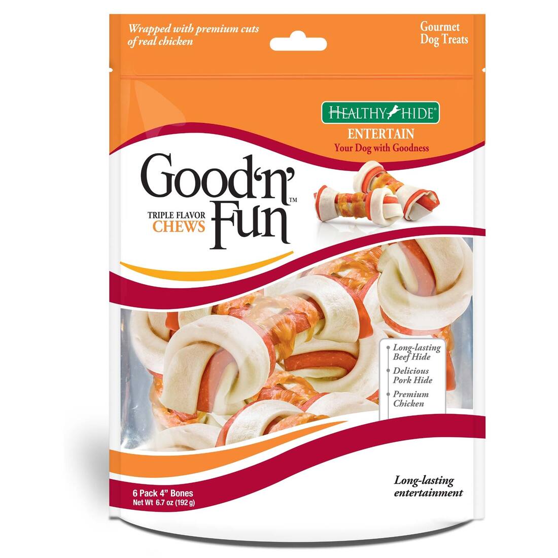 Good 'n' Fun Triple Flavor Chews, Rawhide For Dogs, 4 inch, 6 count